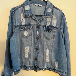 Distressed Jean Jacket - 1XL